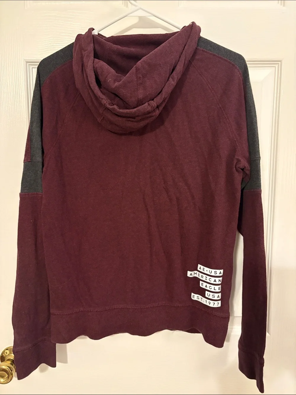 American Eagle Outfitters Maroon Crewneck Hoodie with Gray Accents